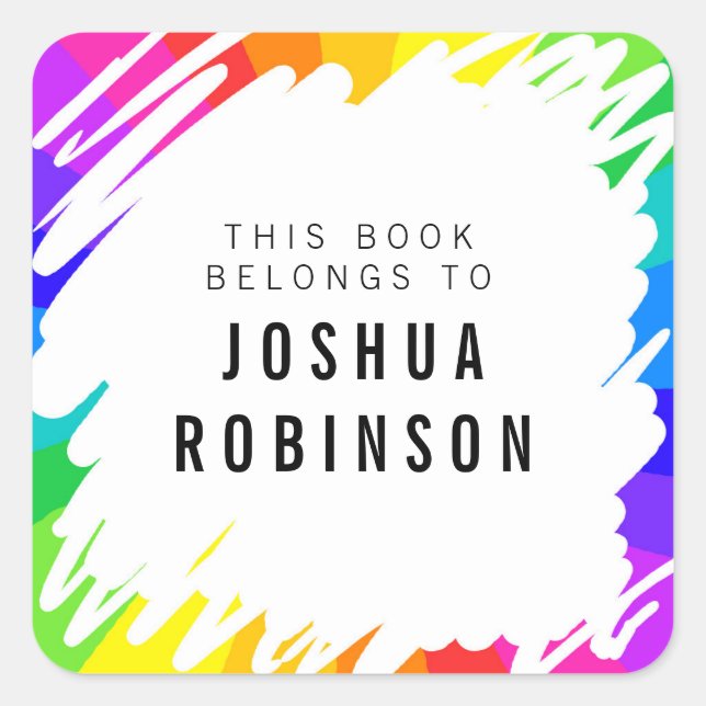 Adesivo Quadrado Cartão branco do arco-íris do arco-íris (Frente)