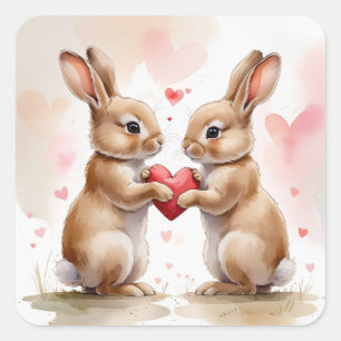 Adesivo Quadrado Cartão Bunny Romântico