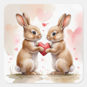 Adesivo Quadrado Cartão Bunny Romântico