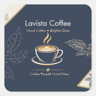 Adesivo Quadrado Cartão de agradecimento de café elegante em azul m