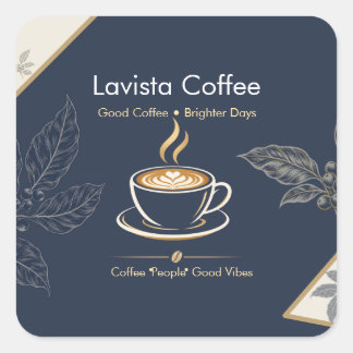 Adesivo Quadrado Cartão de agradecimento de café elegante em azul m