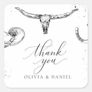 Adesivo Quadrado Cartão de Agradecimento de Casamento de Cowboy do 