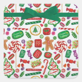 Adesivo Quadrado Cartão de Envelope de Biscoitos de Natal