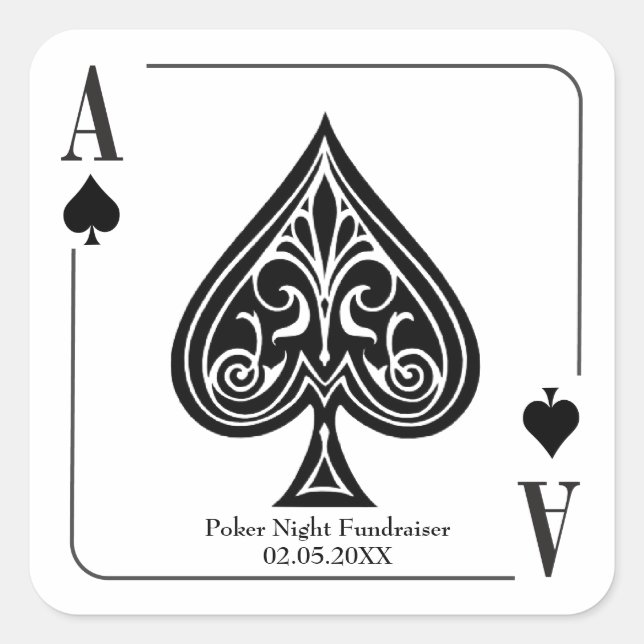 Adesivo Quadrado Cartão de Jogada Ace of Spades, Poker, Noite do Ca (Frente)