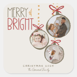 Adesivo Quadrado Cartão de Natal Da Família De Fotos 2025