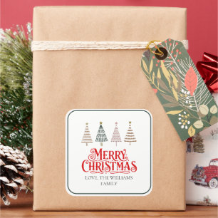 Adesivo Quadrado Cartão de Presente Árvore de Natal com Caligrafia