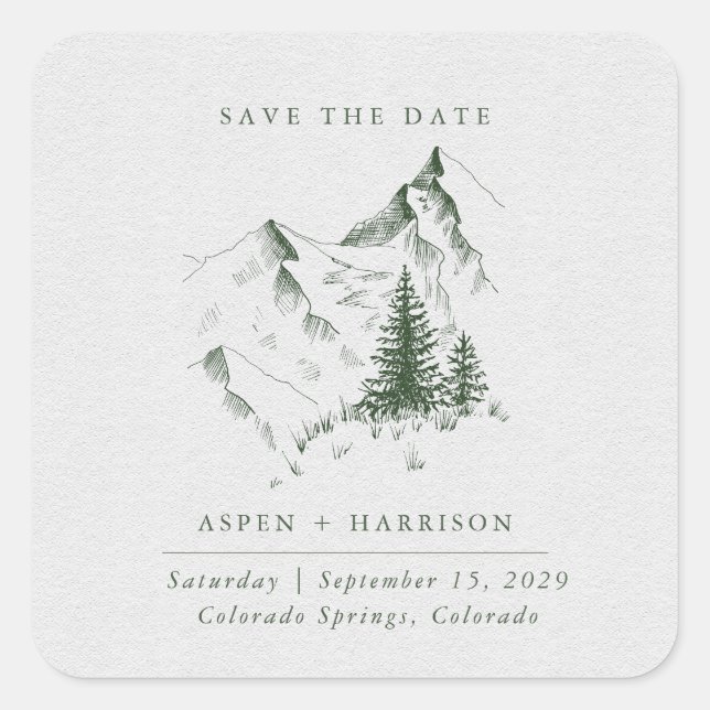 Adesivo Quadrado Cartão de Salvar a Data Floresta de Pinheiros na M (Frente)