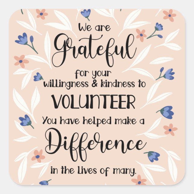 Adesivo Quadrado cartão de semana de apreciação voluntária (Frente)