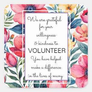 Adesivo Quadrado cartão floral semana de apreciação voluntária