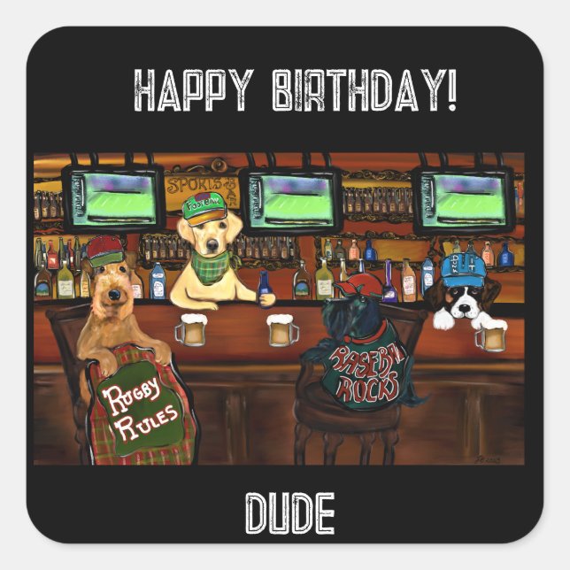 Adesivo Quadrado Cartão postal AIREDALE TERRIER & AMIGOS (Frente)