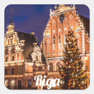 Adesivo Quadrado Cartão postal de Natal de Riga
