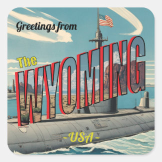 Adesivo Quadrado Cartão Postal Retroativo Submarino Wyoming Para Os