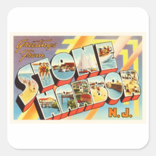 Adesivo Quadrado Cartão postal Stone Harbor New Jersey NJ Vintage -