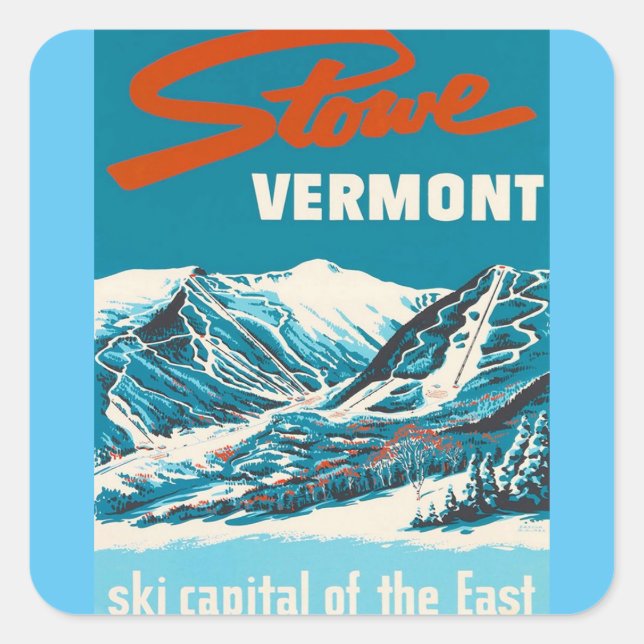 Adesivo Quadrado Cartão-postal viagens vintage - Stowe Vermont  (Frente)