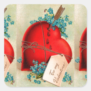 Adesivo Quadrado Cartão-postal Vintage Grande Namorados Vermelho H