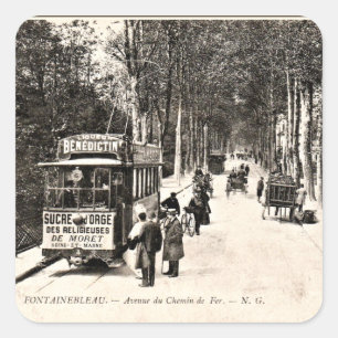 Adesivo Quadrado Cartão postal Vintage, Tram em Fontainbleau,