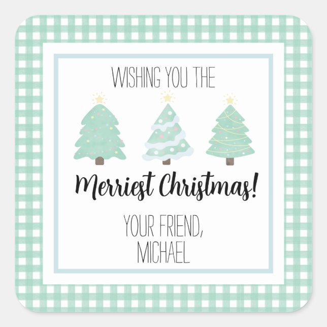 Adesivo Quadrado Cartão-presente de Natal para Professores de Árvor (Frente)