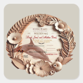 Adesivo Quadrado cartão rsvp de casamento