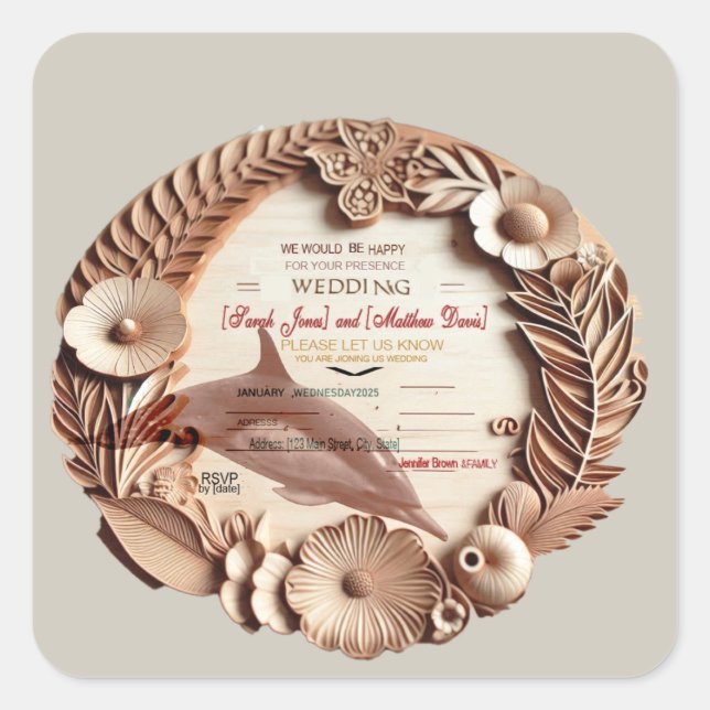 Adesivo Quadrado cartão rsvp de casamento (Frente)