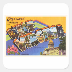 Adesivo Quadrado Cartão velho das viagens vintage do estado WV de