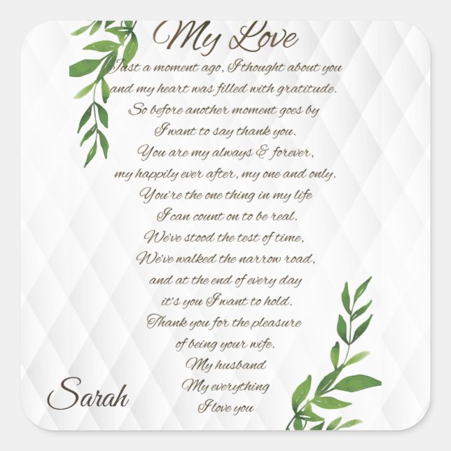 Adesivo Quadrado Cartas para o meu amor do marido (Frente)