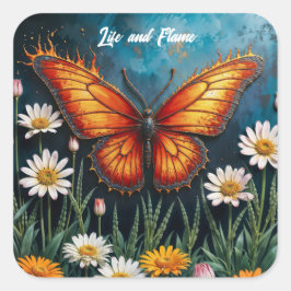 Adesivo Quadrado Cartaz-borboleta-de-fogo trabalho de arte chamomil