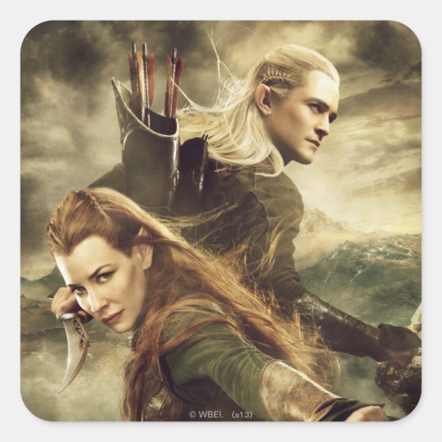 Adesivo Quadrado Cartaz cinematográfico 3 de TAURIEL™ e de LEGOLAS (Frente)