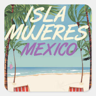 Adesivo Quadrado Cartaz da praia de Isla Mujeres México