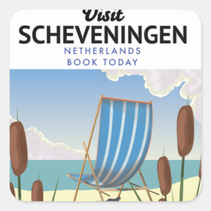 Adesivo Quadrado cartaz da praia de Scheveningen Holanda