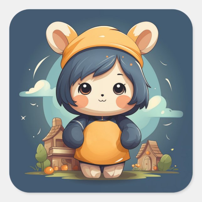 Adesivo Quadrado Cartaz de bebê bonito (Frente)