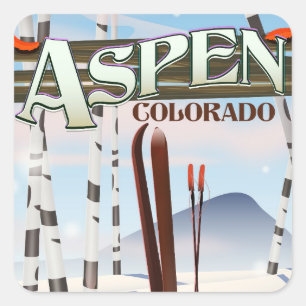 Adesivo Quadrado Cartaz de esqui estilo vintage Aspen Colorado.