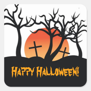Adesivo Quadrado Cartaz de Poesia Feliz Halloween