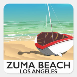 Adesivo Quadrado Cartaz de praia Zuma Beach LA Rail