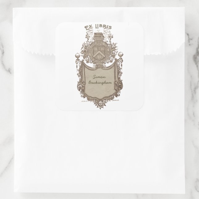 Adesivo Quadrado Cartaz de propriedade Ex Libris Casaco de armas (Bolsa)