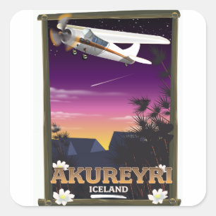 Adesivo Quadrado cartaz de viagem Akureyri Islândia