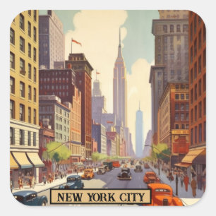 Adesivo Quadrado Cartaz de Viagem Antigo Cidade de Nova York