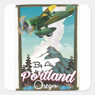 Adesivo Quadrado Cartaz de viagem antigo de Portland, Oregon