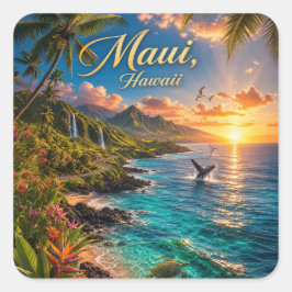 Adesivo Quadrado Cartaz de Viagem da Costa Tropical do Maui Havaí