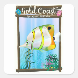 Adesivo Quadrado Cartaz de viagem da Gold Coast Austrália.