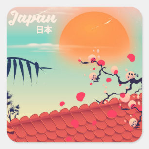 Adesivo Quadrado Cartaz de viagem da paisagem do Japão