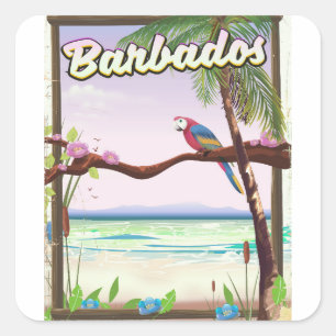 Adesivo Quadrado Cartaz de viagem da paisagem do papagaio de Barbad