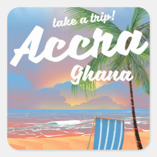 Adesivo Quadrado cartaz de viagem da praia de Accra Gana