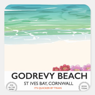 Adesivo Quadrado Cartaz de viagem da Praia de Godrevy Baía de St Iv