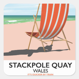 Adesivo Quadrado Cartaz de viagem da praia de Stackpole Quay País d
