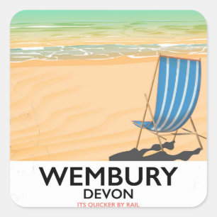 Adesivo Quadrado cartaz de viagem da praia de Wembury Devon