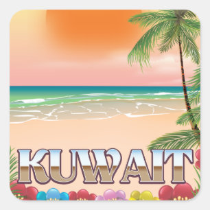 Adesivo Quadrado cartaz de viagem da praia do kuwait