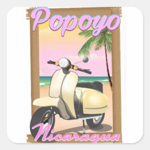 Adesivo Quadrado Cartaz de viagem da praia Popoyo Nicarágua