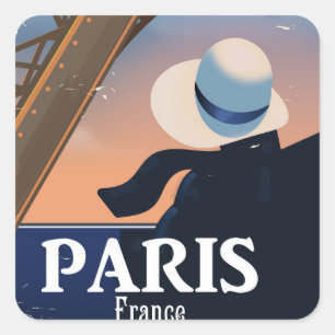 Adesivo Quadrado Cartaz de viagem da Torre Eiffel Paris França