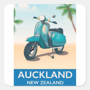 Adesivo Quadrado Cartaz de viagem de Auckland Nova Zelândia