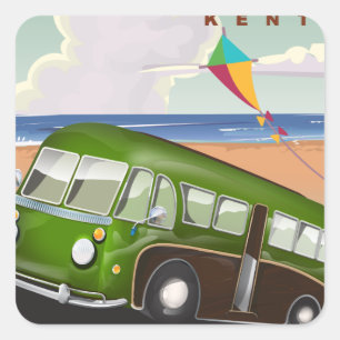 Adesivo Quadrado Cartaz de viagem de autocarro vintage Margate Kent